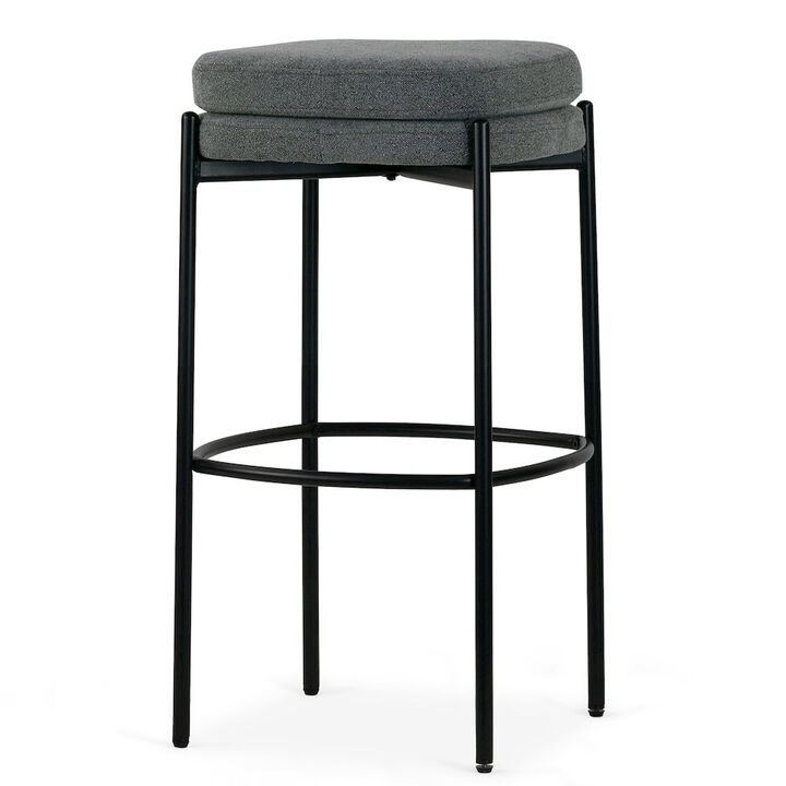 Glamour Home Set of 2 Avril Gray Boucle Backless Bar Stool with Black Metal Legs