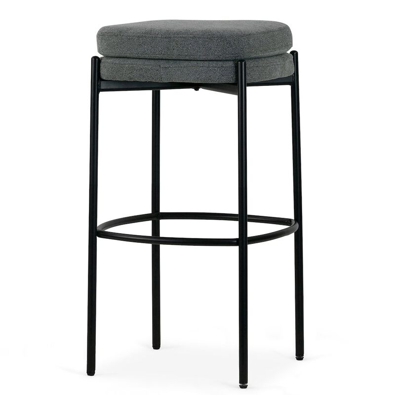 Glamour Home Set of 2 Avril Gray Boucle Backless Bar Stool with Black Metal Legs
