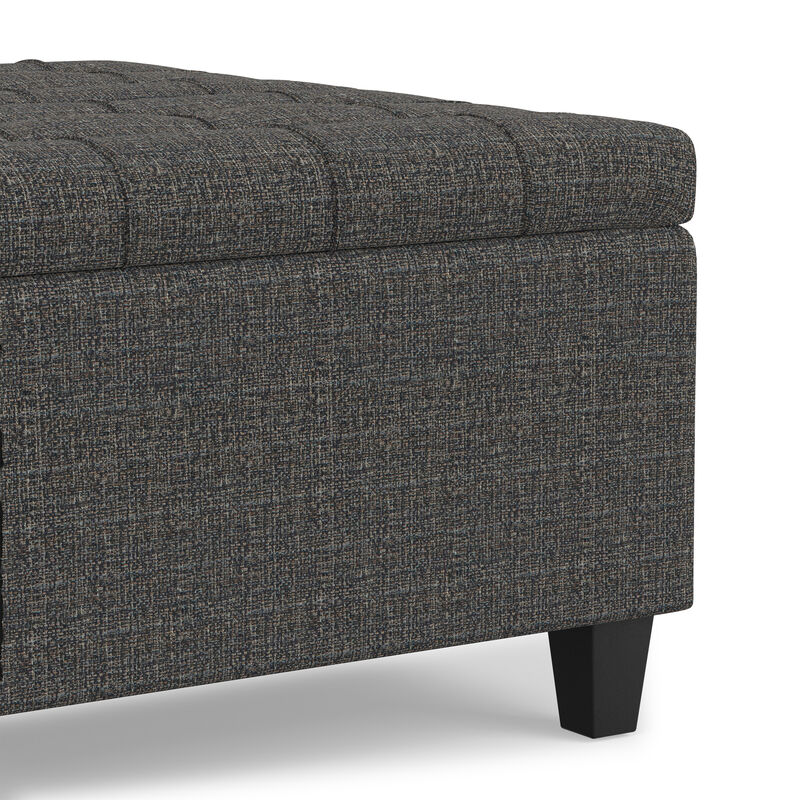 Harrison 30 inch Wide Transitional Square Small Coffee Table Storage Ottoman in Ebony Tweed Polyester, Assembled image number 7
