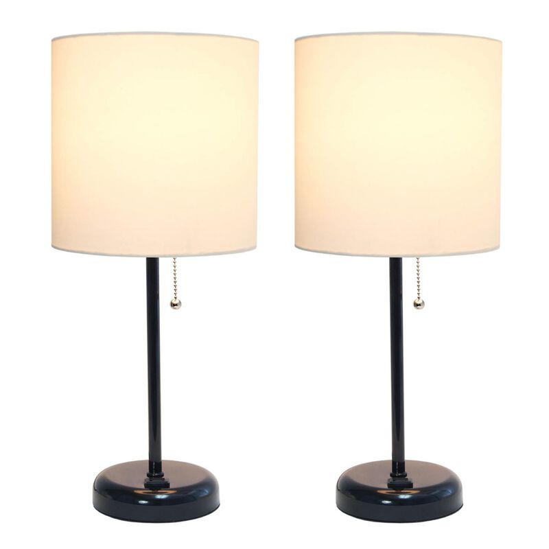 LimeLights Black Stick Lamp with Charging Outlet and Fabric Shade - 2 Pack Set image number 2