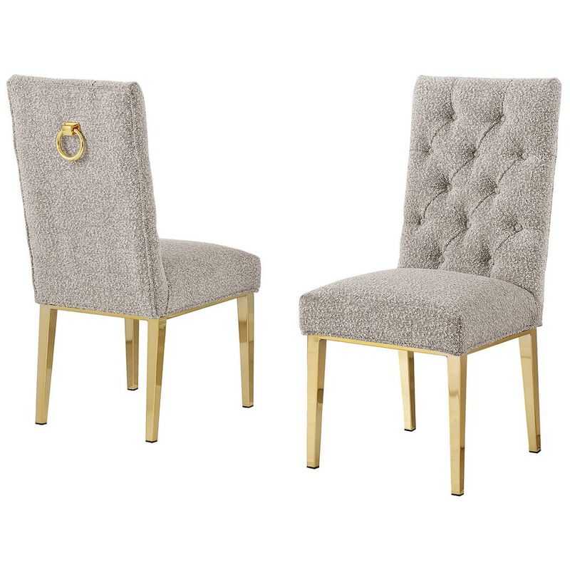 Best Quality Furniture Gray Boucle Fabric With Gold Chrome Base Dining Chairs (Set Of 2)