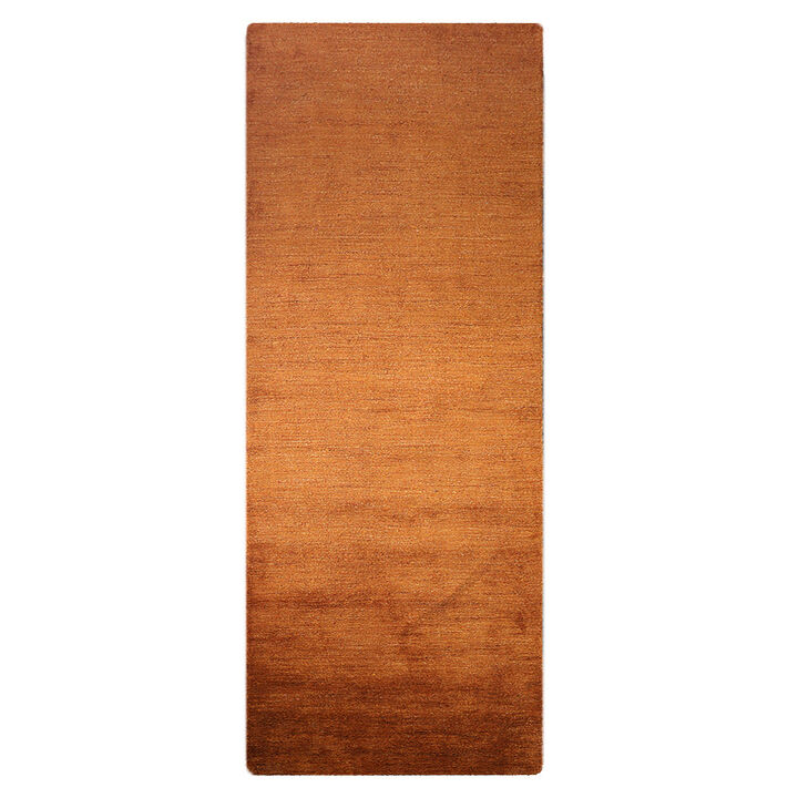 RUGSOTIC CARPETS HAND KNOTTED LOOM SILK ECO-FRIENDLY AREA RUGS  - 2'6''x12', Runner Shape, Gold Color, Plain Solid Design, High Pile Thick Handmade Anti Skid Area Rugs for Living Room, Bed Room (LS0111)