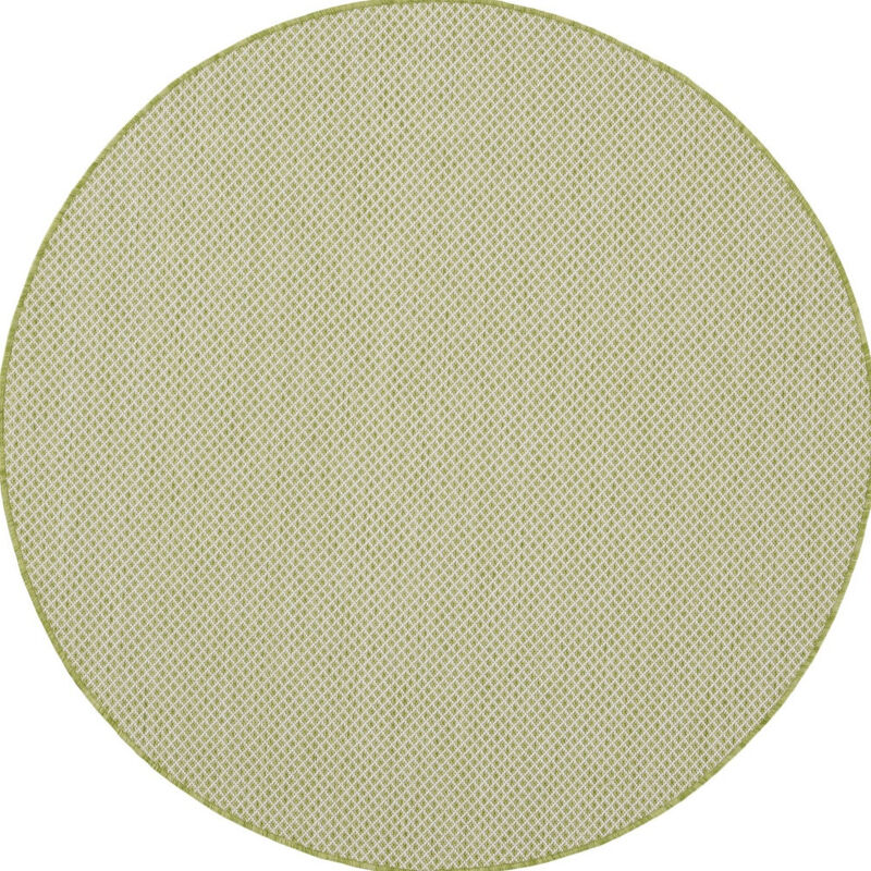 HomeRoots 4' Ivory And Green Round Geometric Indoor Outdoor Area Rug image number 0