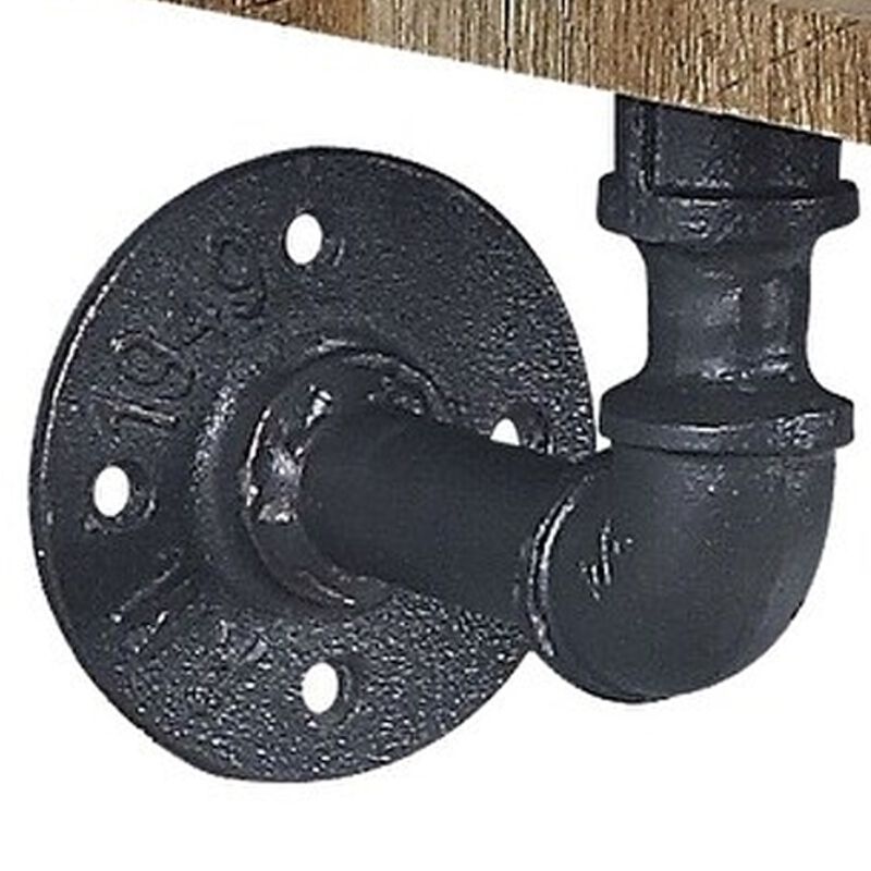 Ley 18 Inch Wood Wall Mount Shelf, Metal Pipe Design, Brown, Black - Benzara