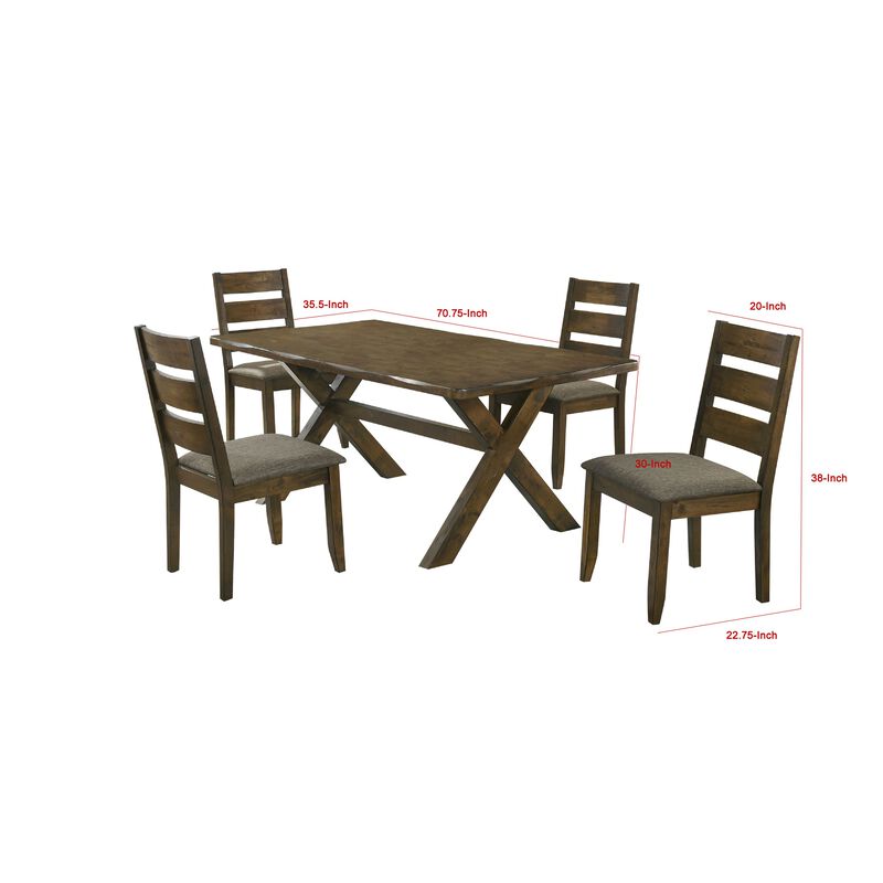 Siny 5pc Dining Table Set, Nutmeg Brown Finish, 4 Padded Side Chairs - Benzara