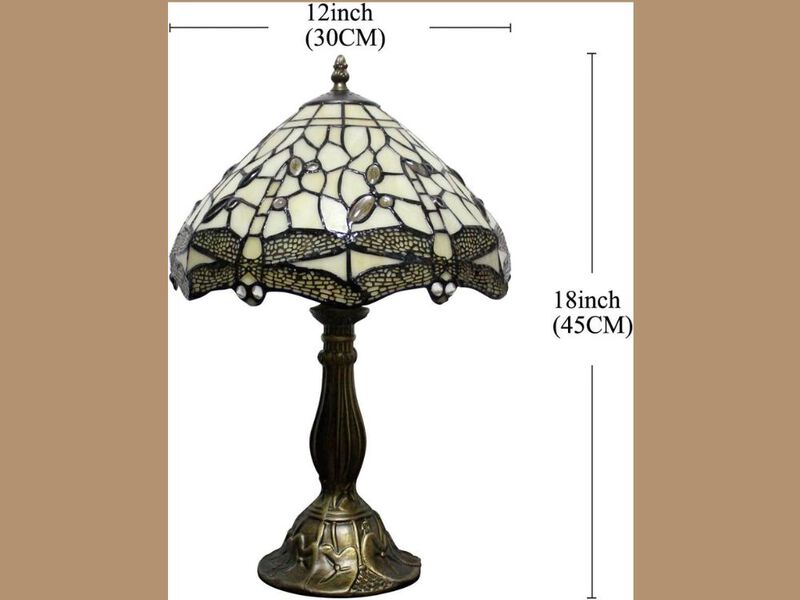 Tiffany Dragonfly Table Lamp Cream Stained Glass Bedside Desk Reading Light image number 2