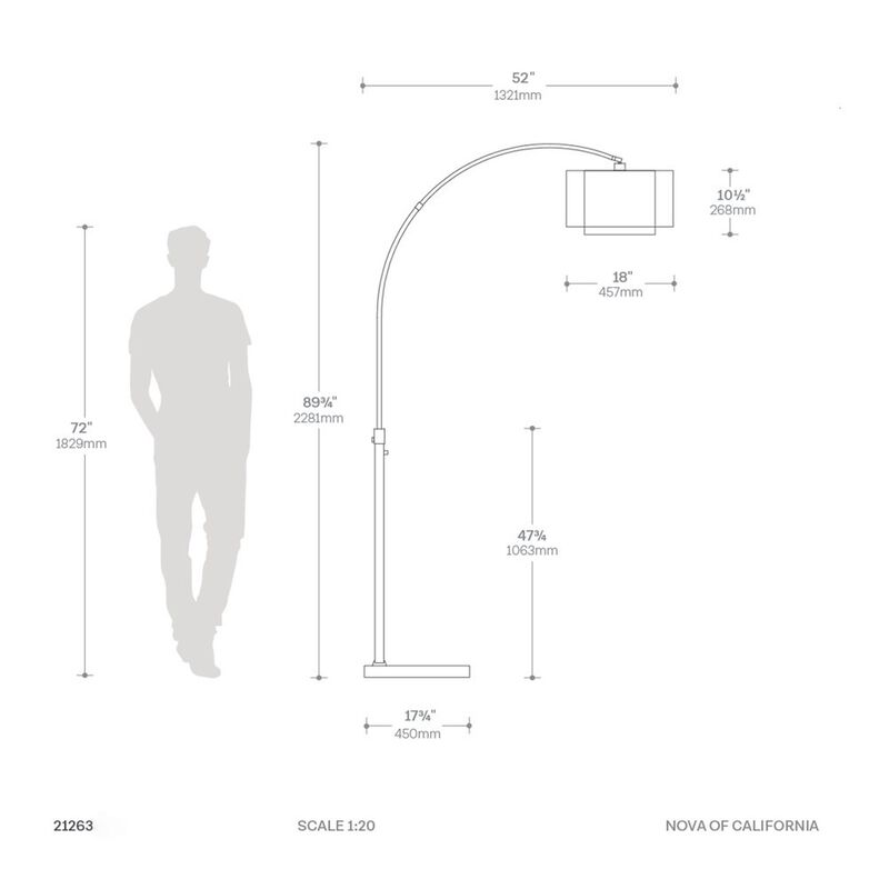 NOVA OF CALIFORNIA Marilyn 1 Light Arc Floor Lamp - Weathered Brass