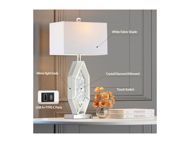 Dimmable Modern Home Decor Lamps Set Of 2 For Living Room Bedroom Bedside Silver image number 3