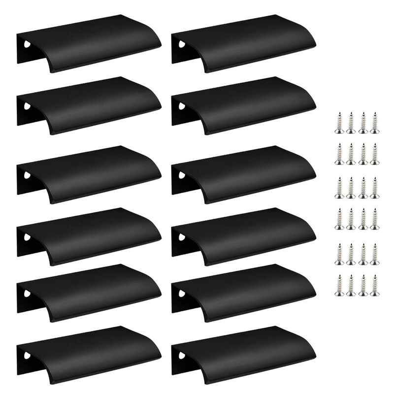 Qjaiune Black Back Mount Finger Edge Pull 80mm/3.15"", Aluminum Hidden Handle Concealed Tab Pulls for Home Kitchen Living Room D