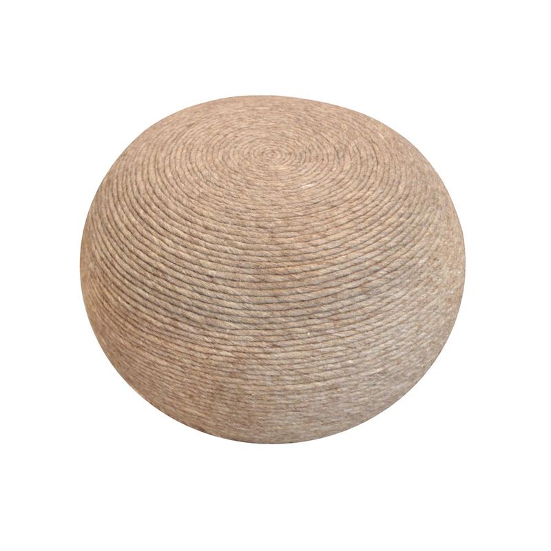 Modern Ellis Pouf in Beige Wool