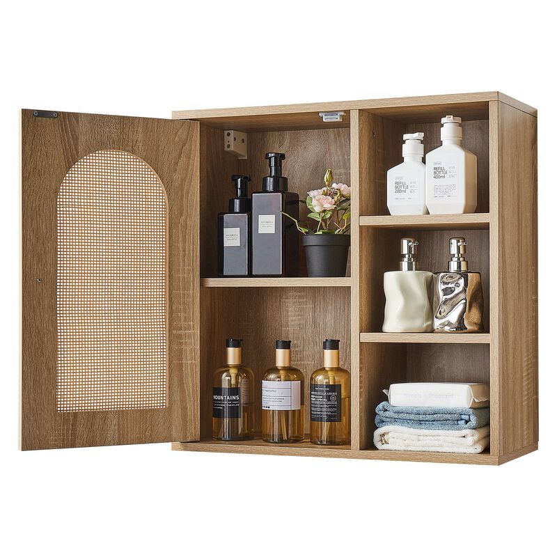 Wall Mounted Bathroom Cabinet with Door, Adjustable Shelves and Storage Organizer-Brown image number 8
