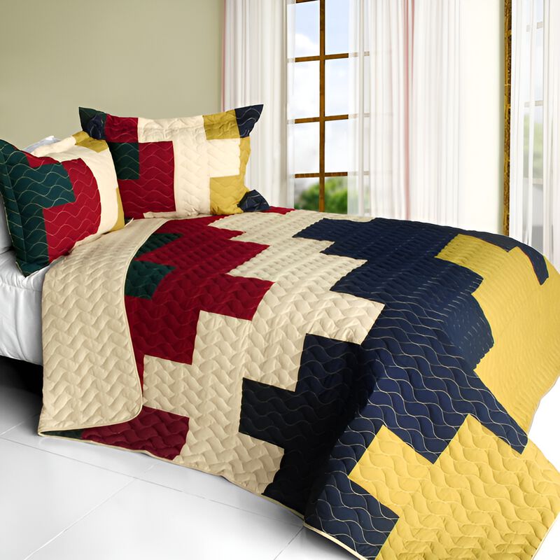 Vermicelli Quilted Patchwork Quilt Set 3-Piece with Matching Shams image number 0