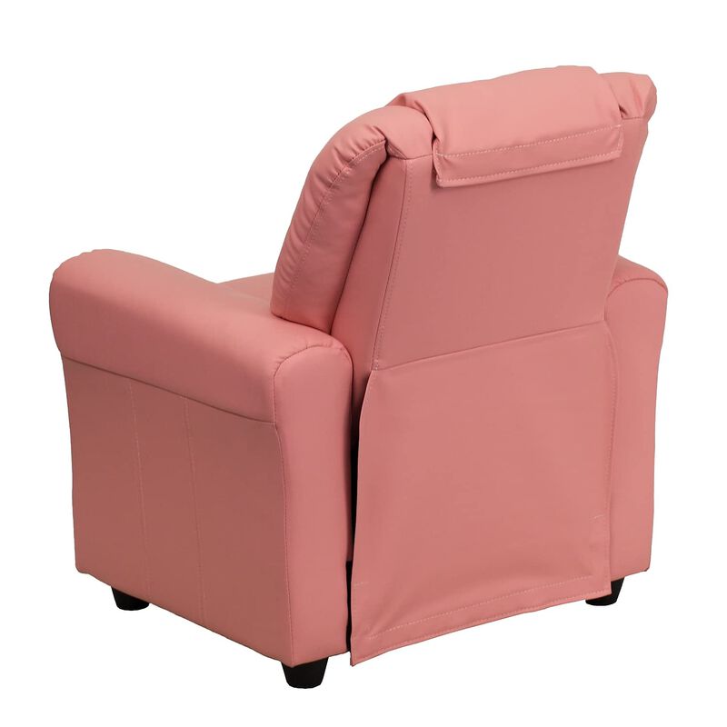 Flash Furniture Vana Vinyl Kids Recliner with Cup Holder, Headrest, and Safety Recline, Contemporary Reclining Chair for Kids, Supports up to 90 lbs., Pink