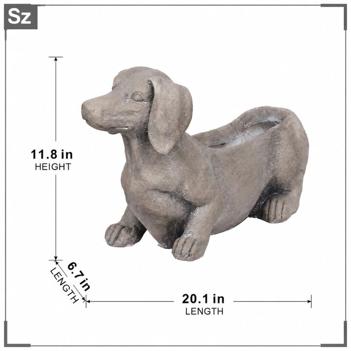 WOW PIONEER Manon Dog Planter 20.1x6.7x11.8 Inches - Durable Magnesium Oxide Outdoor Indoor Planter with Neutral Gray