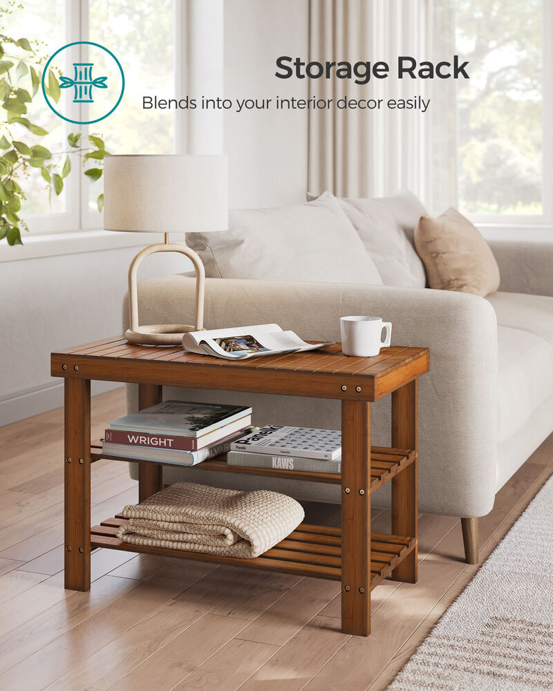 3 Tier Shoe Rack Bench Wicker Style Entryway Storage Seat image number 4