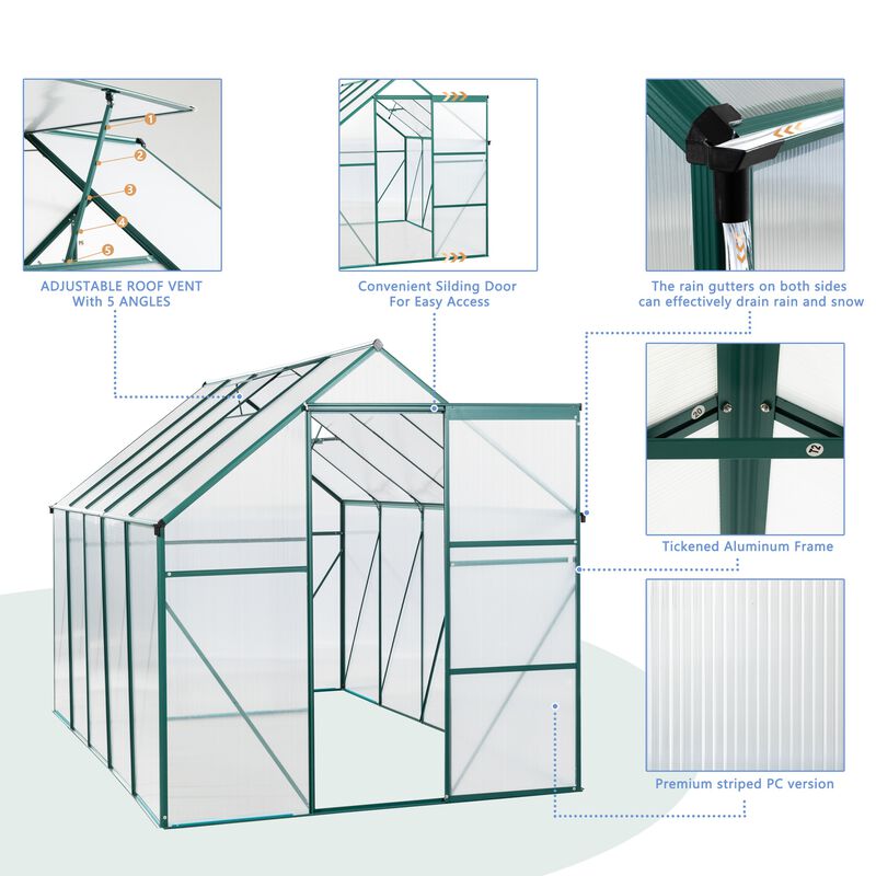 6X10FT Polycarbonate Greenhouse Raised Base and Anchor Aluminum Heavy Duty Walk-in Greenhouses image number 4