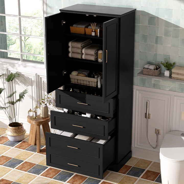 Whisen 72.2'' Tall Freestanding Bathroom Cabinet with 3 Drawers (Partitioned, Standard, Deep), Adjustable Shelf