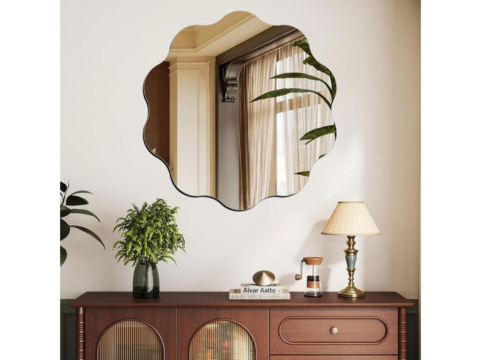 Round Wavy Wall Mirror 12 Inch Scalloped Acrylic Decorative Mirror for Home