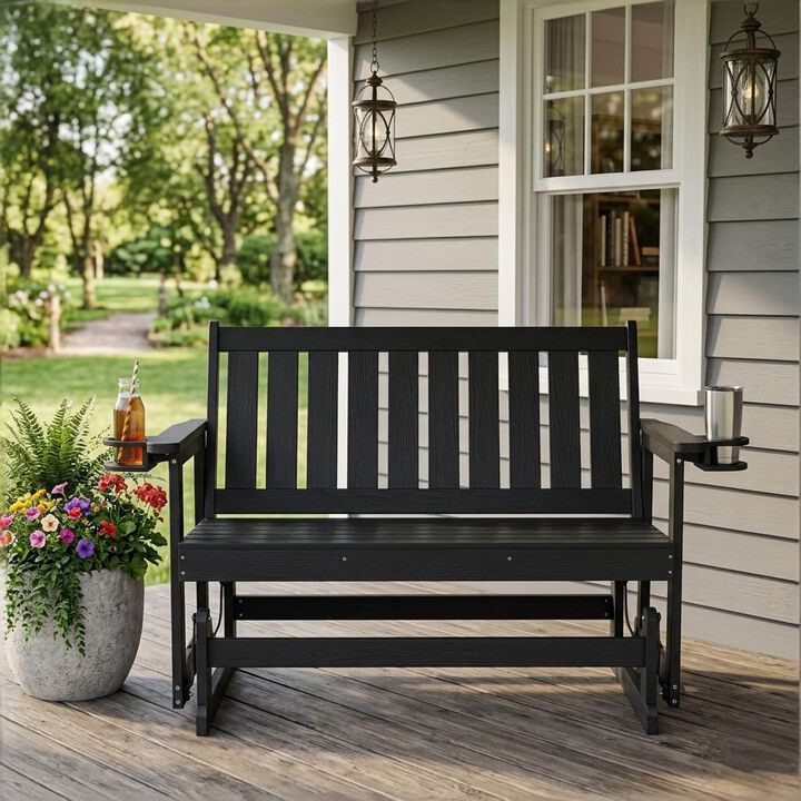 Poly Lumber Patio Glider Bench, Durable HIPS Material, Weather-Resistant Swing Bench for Outdoor Porch Garden