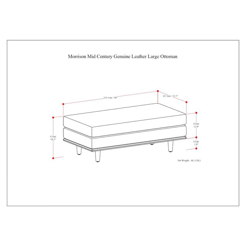 Simpli Home Morrison Large Rectangular Ottoman In Genuine Leather