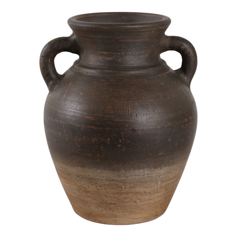 Terracotta, 9" Vase With Handles, Chocolate Brown image number 0