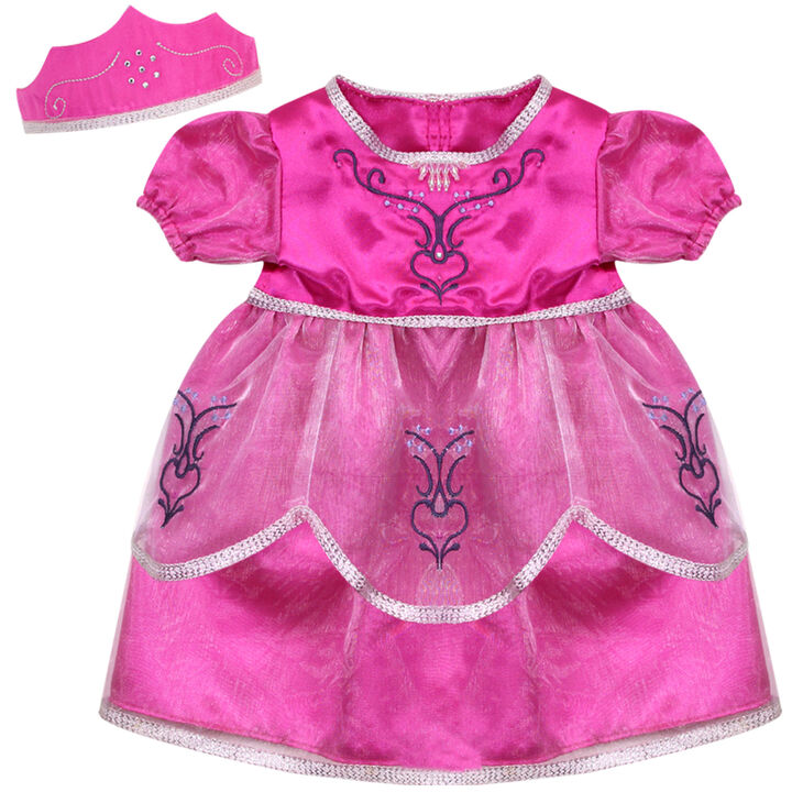 Embroidered Princess Dress & Crown for 15&rdquo; Baby Dolls, Hot Pink