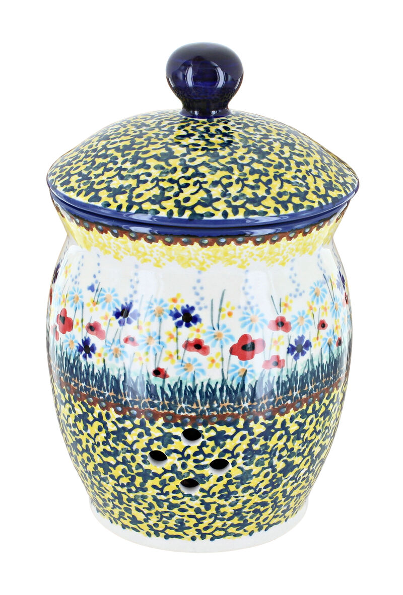Blue Rose Polish Pottery Prairie Garden Garlic Keeper