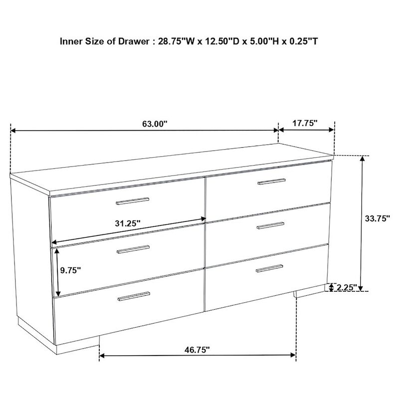 Coaster Co. of America Felicity 6-drawer Dresser White High Gloss