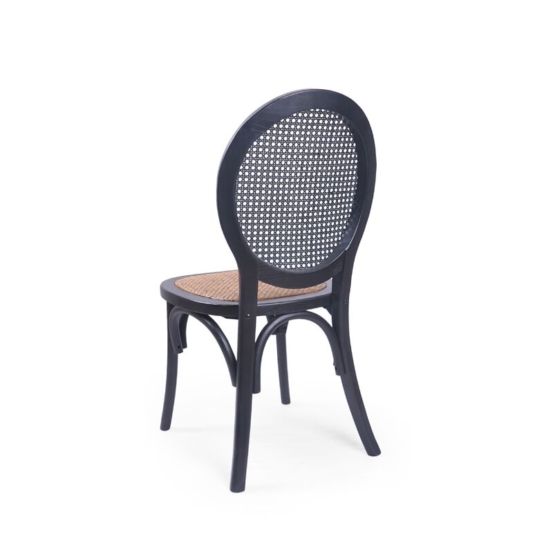 Dining Chair Set of 2, Matte Black Rattan Woven Back and Brown Seat image number 3