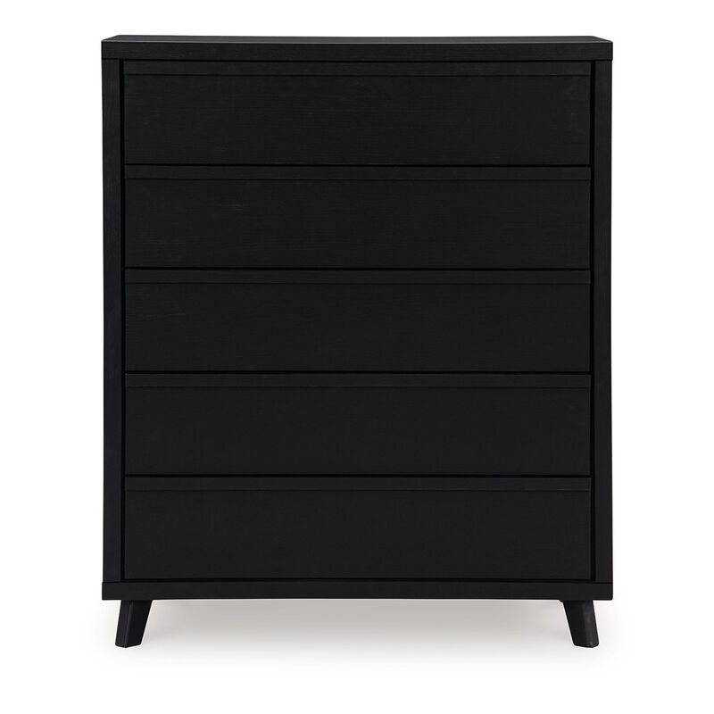 Danzi Tall Dresser Chest, 5 Storage Drawers, Modern Black Laminate - Benzara