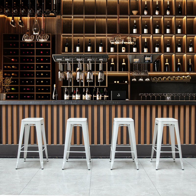 30-inch Backless Metal Bar Stool Stackable Heavy-Duty Counter-Height Chair for Home Bars Patios Kitchen Islands Cafes Restaurants Bistros and Dining Areas for Indoor & Outdoor Use, White