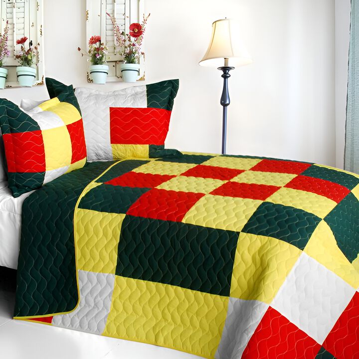 Vermicelli Quilted Plaid Quilt Set Rattlebush Style for Full Beds