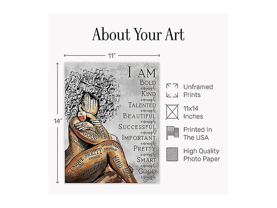 Black Woman Art Wall Decor 11 X 14 Inch African American Inspirational Women