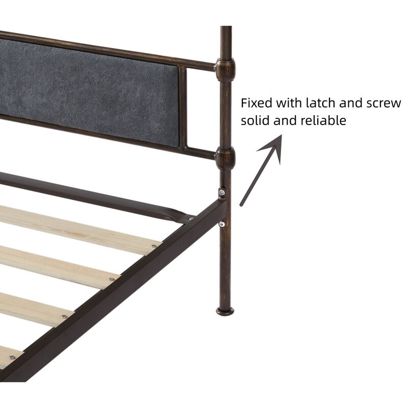 King size High Boad Metal bed with soft head and tail, no spring, easy to assemble, no noise