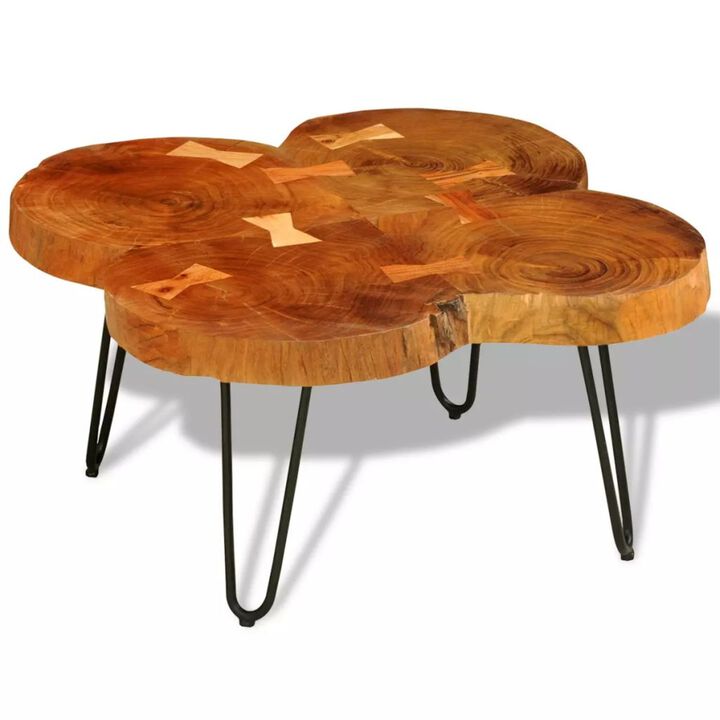 vidaXL Handmade Coffee Table, Sustainable Solid Sheesham Wood, Powder-Coated Iron Legs, Low-Profile, Unique Grains for Rich Aesthetic, Brown, Square