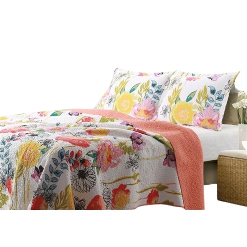 Hivvago King size 3-Piece Cotton Quilt Set with Multi-Color Floral Pattern