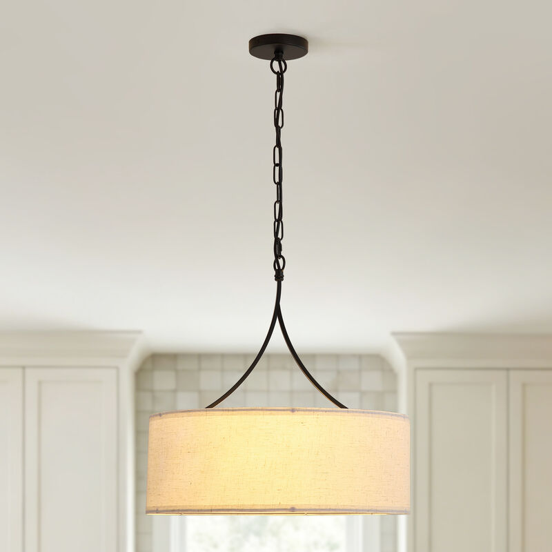 ELEMENT ACE Adjustable Height Drum Pendant Ceiling Light Fixture, Transitional Chandelier for Dining Room Over Table, Kitchen Island, Living Room Entryway image number 1