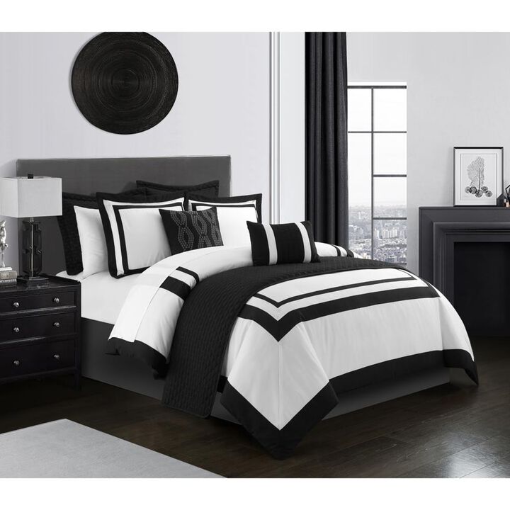 Chic Home Hortense Comforter And Quilt Set Hotel Collection Design Fish Scale Pattern Bedding Black, King