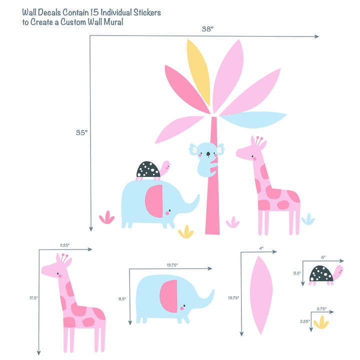 Lambs & Ivy Snuggle Jungle Pastel Safari Elephant/Giraffe/Tree Wall Decals