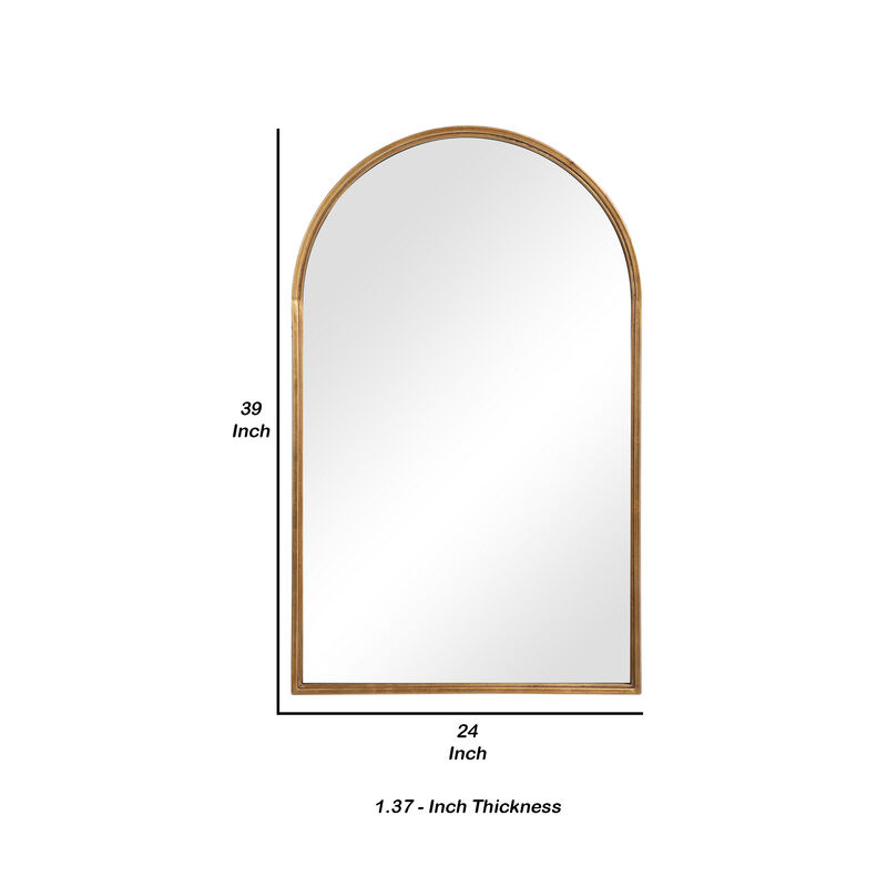 39 Inches Arched Top Metal Frame Accent Mirror, Gold-Benzara