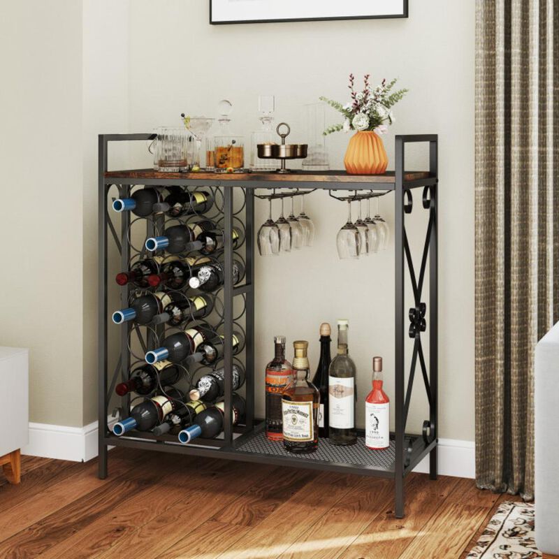 Hivvago 21 Bottle Wine Rack Freestanding Floor Wine Bottle Organizer with Glass Holder-Golden