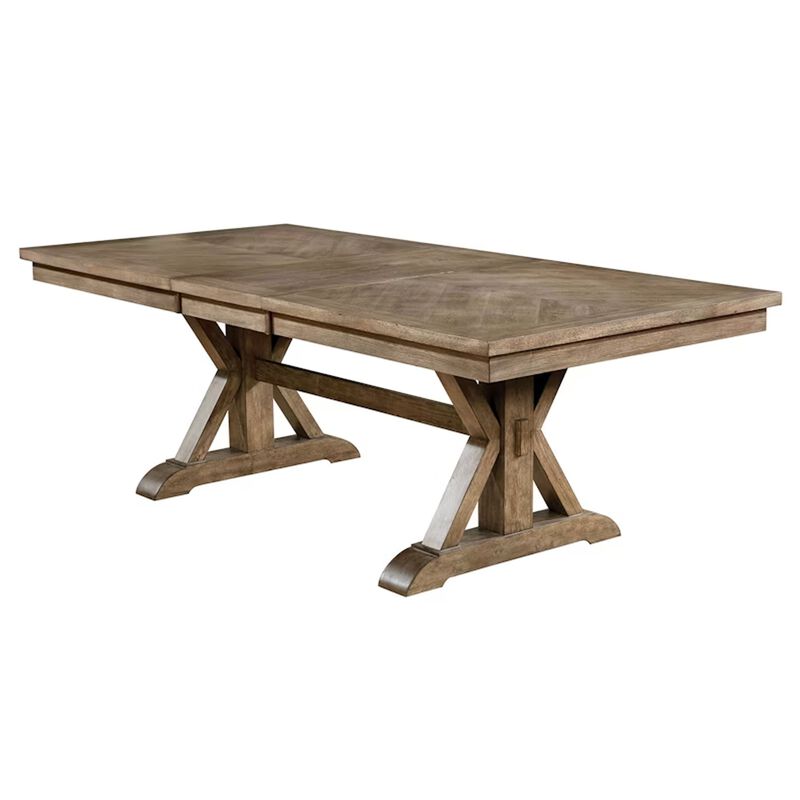 Juli 9pc Dining Table Set with Expandable Leaf, 8 Beige Fabric Chairs - Benzara