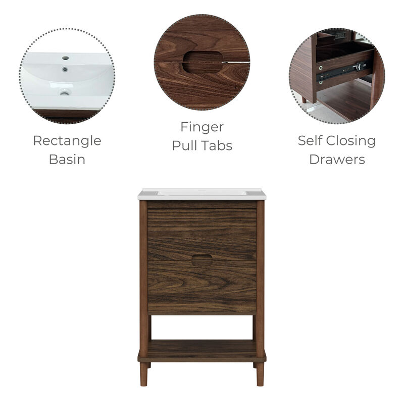 Ellery 24" Single Bathroom Vanity with Two Drawers, Walnut image number 2