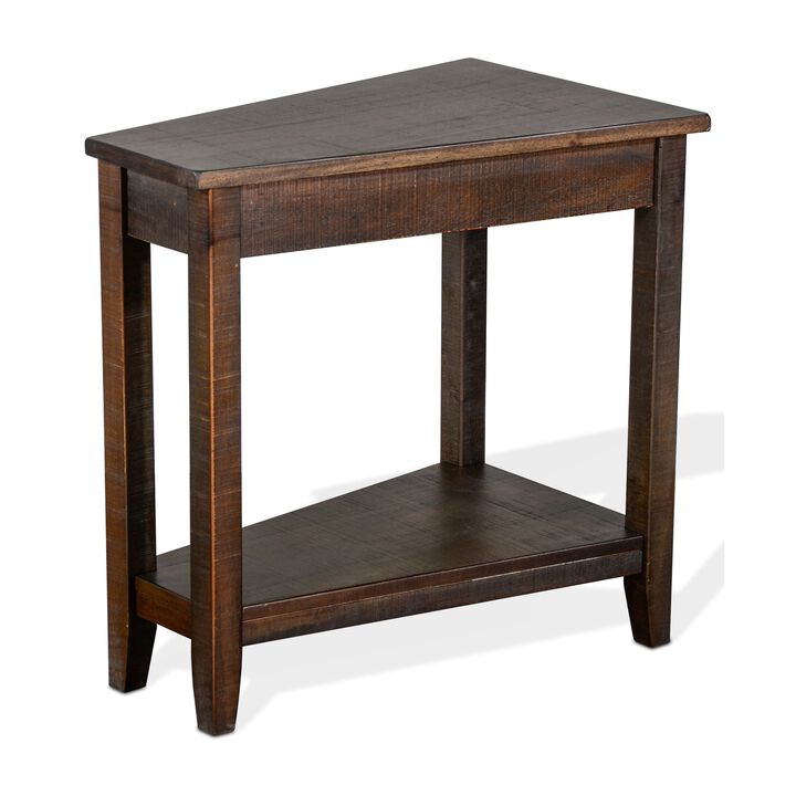 Flint Chairside Table with Shelf, 24 Inch Angled Dark Brown Mahogany