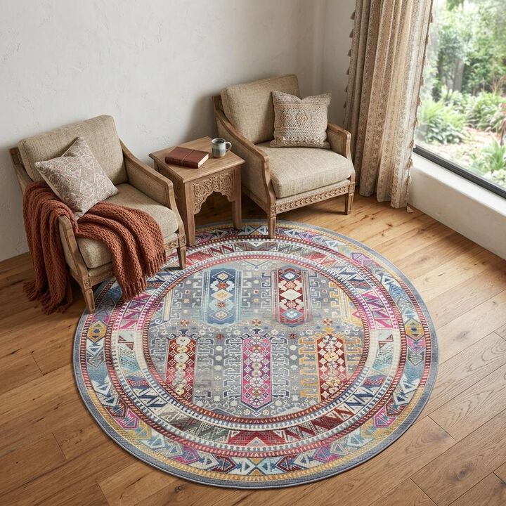 HomeRoots Floral Distressed Round Rug