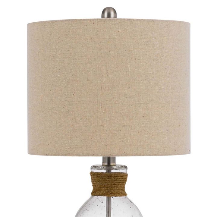 Table Lamp with Bubble Glass Body and Rope Accent, Beige - Benzara