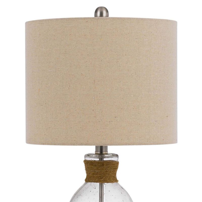 Table Lamp with Bubble Glass Body and Rope Accent, Beige - Benzara