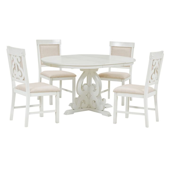 Lupoxt 5‑Piece Retro Extendable Round Pedestal Dining Set