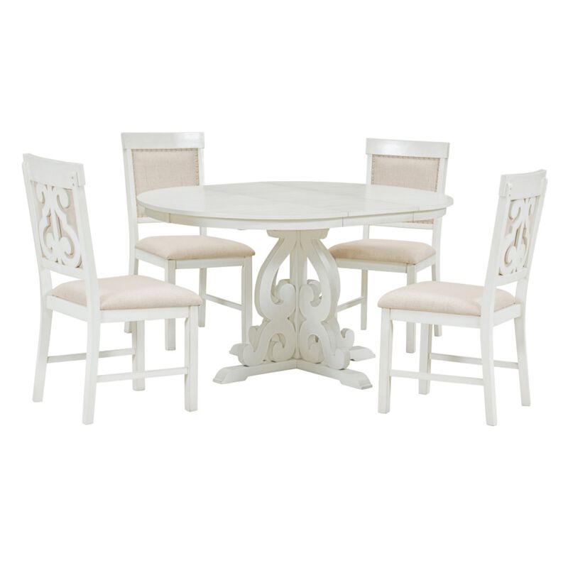 Lupoxt 5‑Piece Retro Extendable Round Pedestal Dining Set image number 0