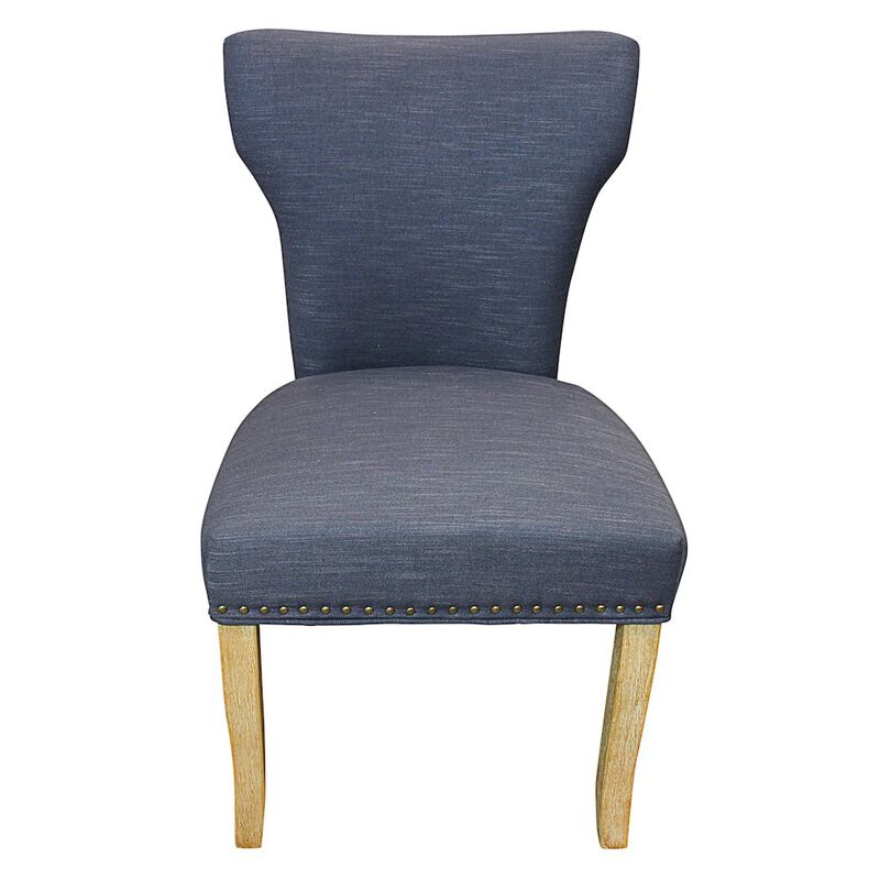 Transitional Jill Side Chair In Blue Weave Fabric in Natural 2-Piece Set